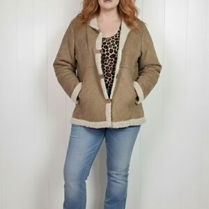 Vintage 90s Faux Suede Shearling Sherpa Jacket Western Boho Outerwear Size XL